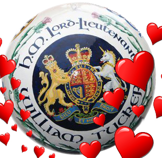 2018 Ashbourne Royal Shrovetide Football ball, overlaid with red hearts for Valentine's Day