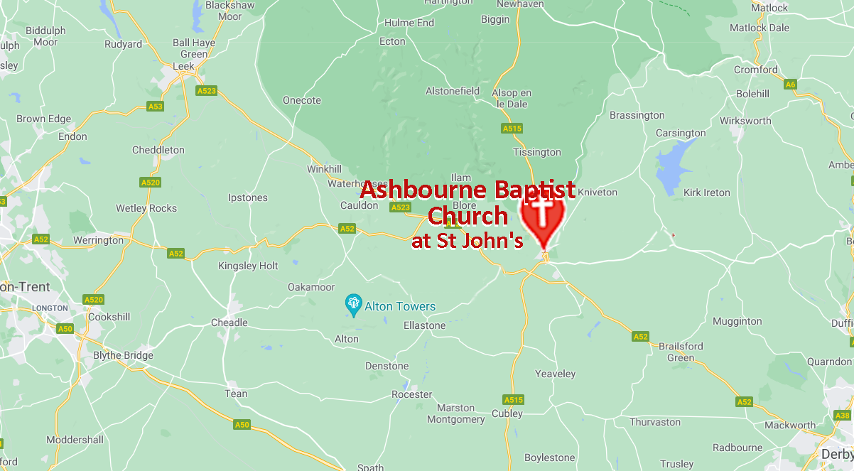 Map / Route planning link for Ashbourne Baptist Church at St John The Baptist, Ashbourne, Derbyshire